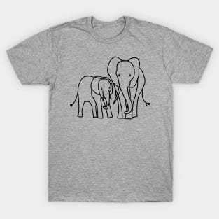 Little Elephant and Big Elephant For Kids Outline T-Shirt